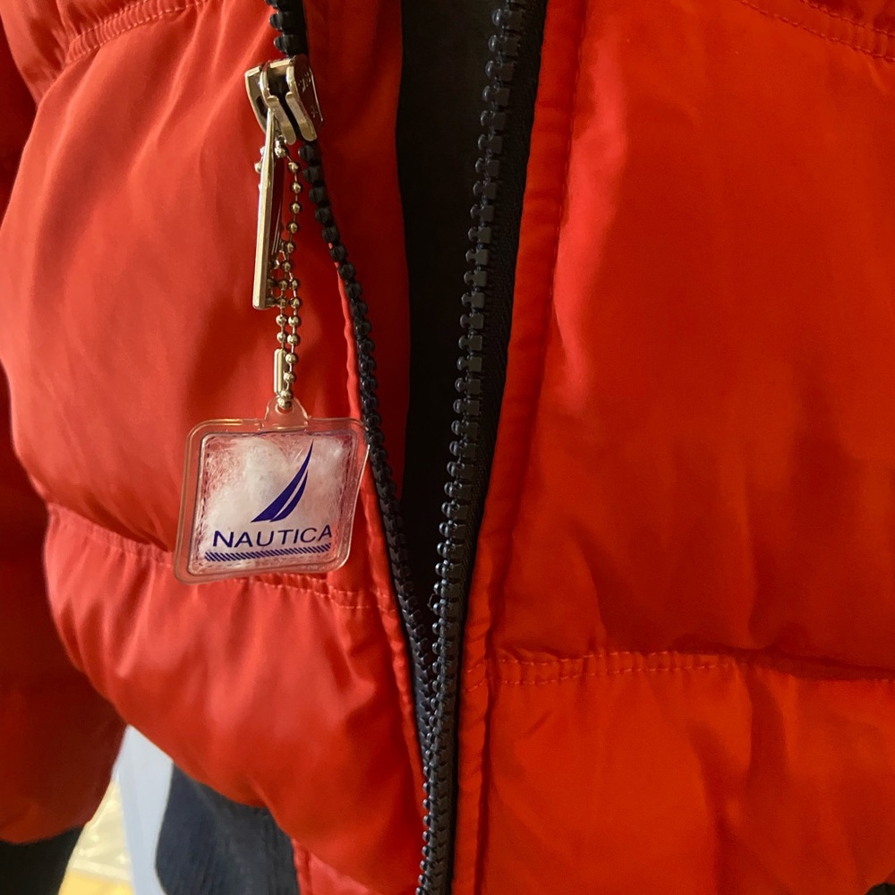 Nautica Red/orange Puffer Jacket with Faux Fur Hood - Picture 6 of 6